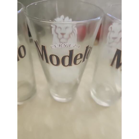 Modelo Cerveza Set Of 4 Pint Glasses Lion Logo - Picture 2 of 4